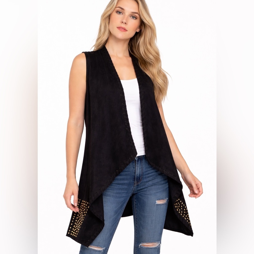 Vocal Suede Women’s Studded Braided Edging Studded Vest!